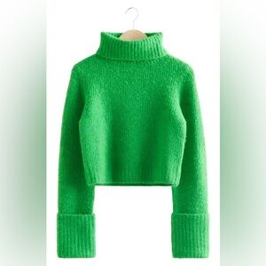 & Other Stories Bright Green Cropped Turtleneck Sweater